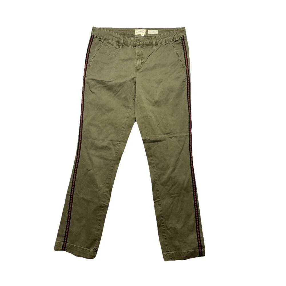 Chino by Anthropologie Sz 30 Women Moss Green Relaxed Jeans Side Stripe
